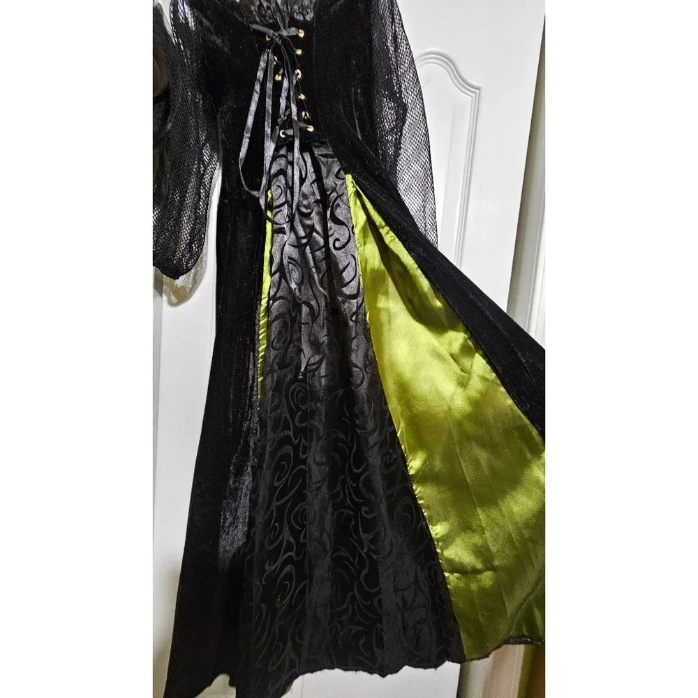 Goth Maiden Witch Costume Girl 4-6 Victorian Velvet Dress Feathered Deluxe Hat